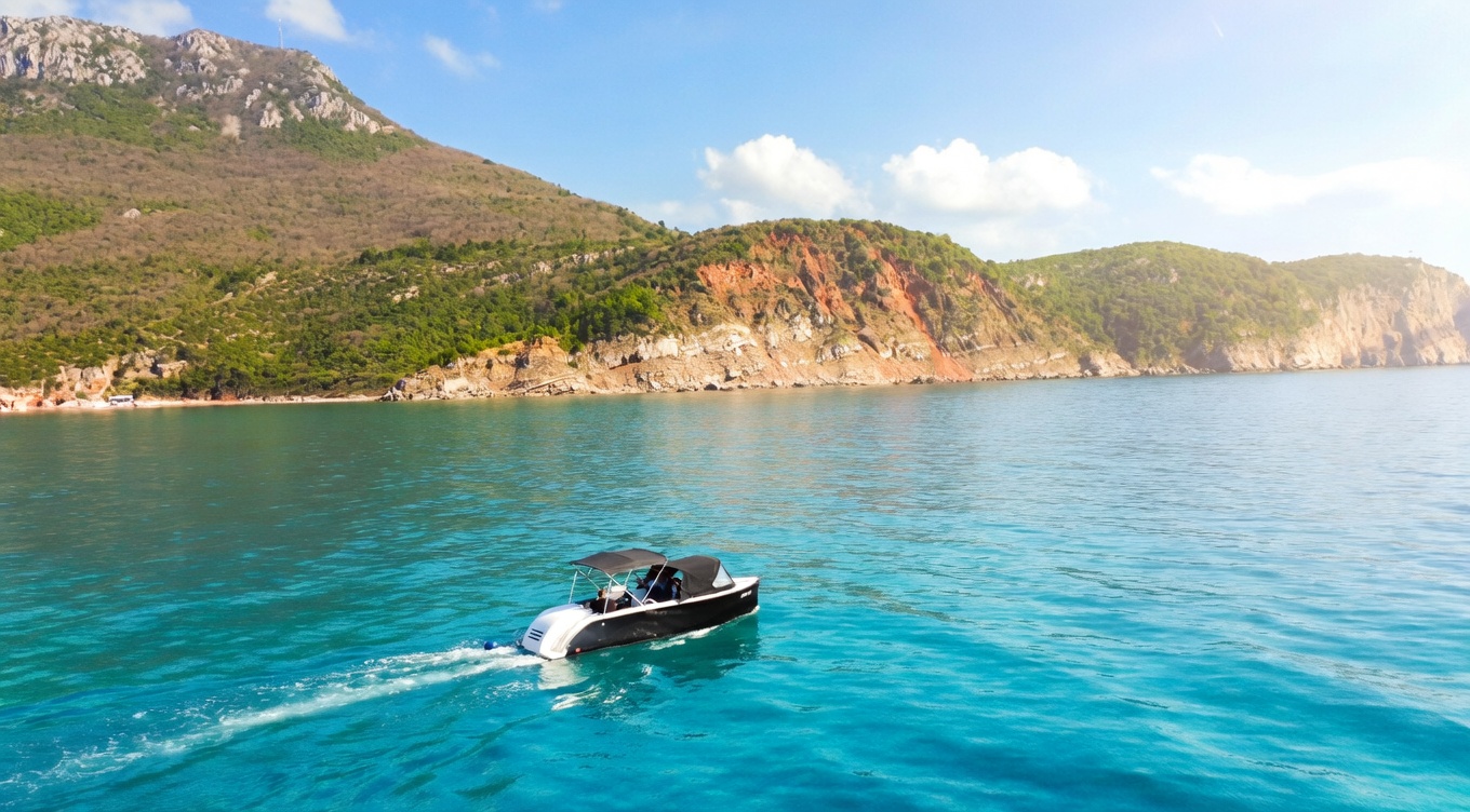 Boot in einer Bucht an der Küste Montenegros